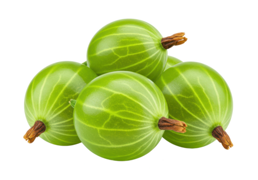 A group of green gooseberries, isolated on white background, no depth of field, sharp.
