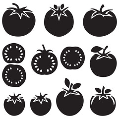 Tomato icon vector illustration isolated on white.Tomato stencil logo. Vegetable silhouette symbol. Template for laser cutting wall art.