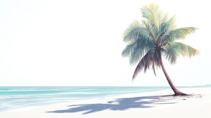 Fototapeta premium Serene Coconut Palm Tree on Tranquil Beach Under Bright Sky