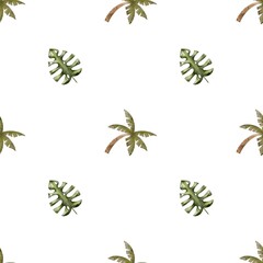Watercolor leaf and palm pattern for modern textile and paper designs