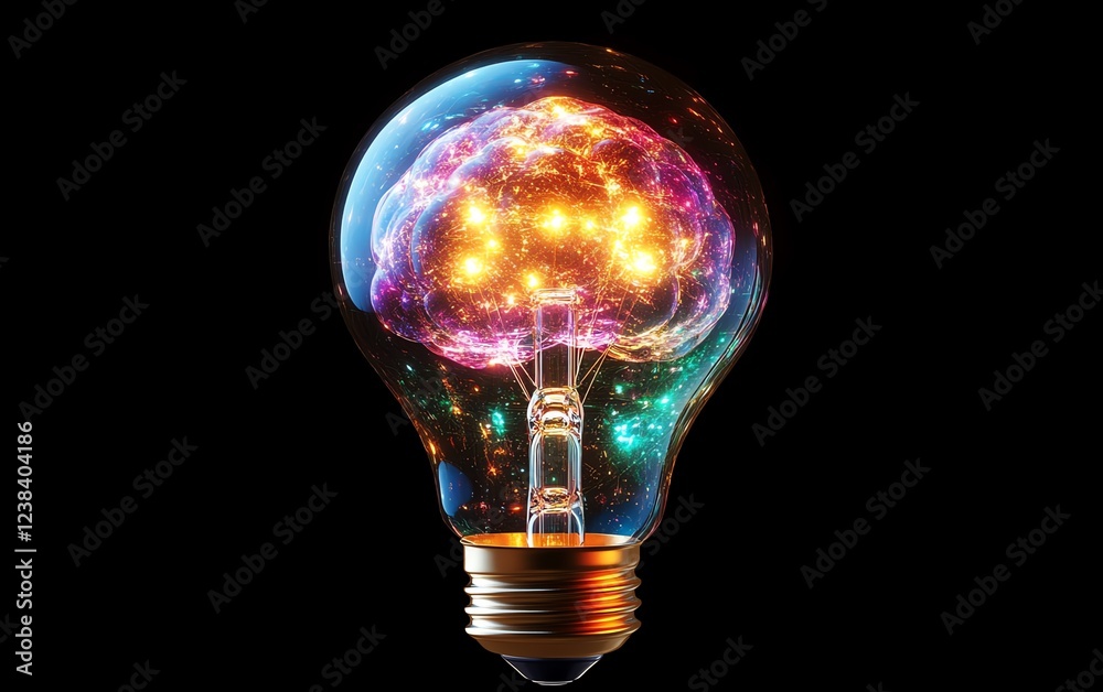 Canvas Prints A light bulb in the form of a brain, bursting with a spectrum of colors, symbolizing the fusion of innovation, creativity, and generative AI technology