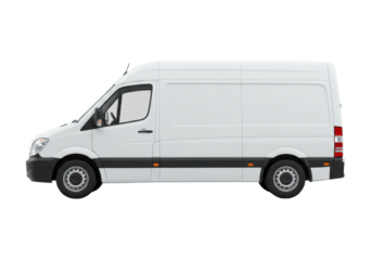 white delivery van side view, isolated on white background, no depth of field, sharp.