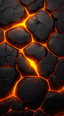Obraz premium Black stone texture with glowing lava cracks, top view, mobile wallpaper 