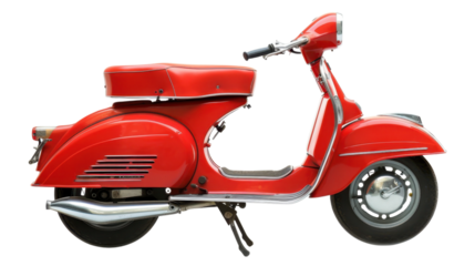Red scooter isolated on transparent background representing italian style and freedom