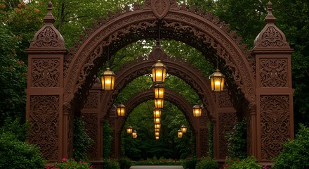 Obraz premium Illuminated Archway Garden Path at Night
