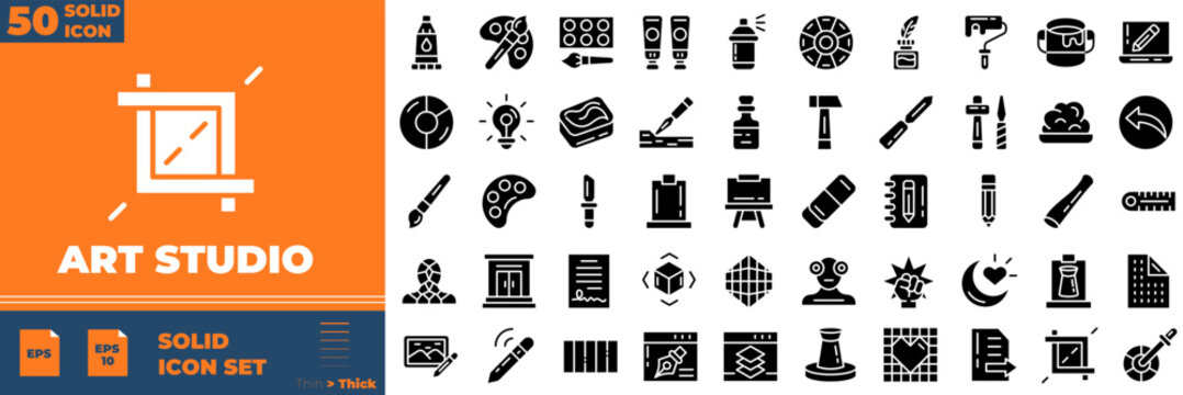 Art Studio Solid Editable Icons set