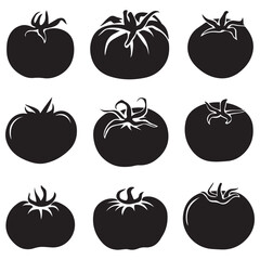 Tomato icon vector illustration isolated on white.Tomato stencil logo. Vegetable silhouette symbol. Template for laser cutting wall art.