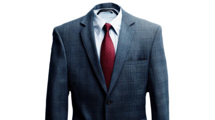 Empty suit and tie on transparent background representing missing person concept
