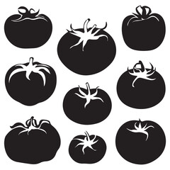 Tomato icon vector illustration isolated on white.Tomato stencil logo. Vegetable silhouette symbol. Template for laser cutting wall art.