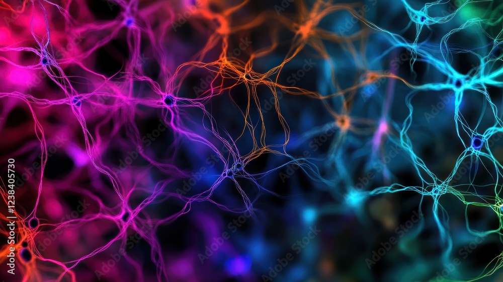 Poster Abstract Representation of Colorful Neural Networks with Vibrant Glowing Effects in Digital Art Design