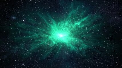 Vibrant Green Nebula Cosmic Explosion Stellar Burst Galaxy Background