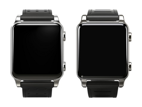 Smart watch with black strap isolated 