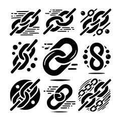 Abstract Link Chain Icons: Network Connection Symbols, Geometric Vector Graphics for Digital Design, Branding, and Communication
