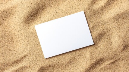 Blank White Card Mockup on Sandy Beach Background Summer Vacation Travel Advertisement