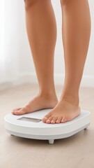 Woman Weighing Herself on a Modern Digital Scale at Home