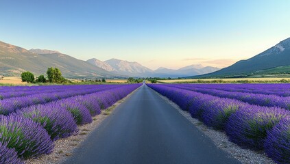 Naklejka premium Lavender Fields and Mountain Road in Provence
