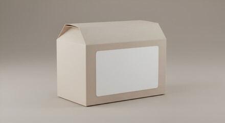 Beige cardboard box with blank label.