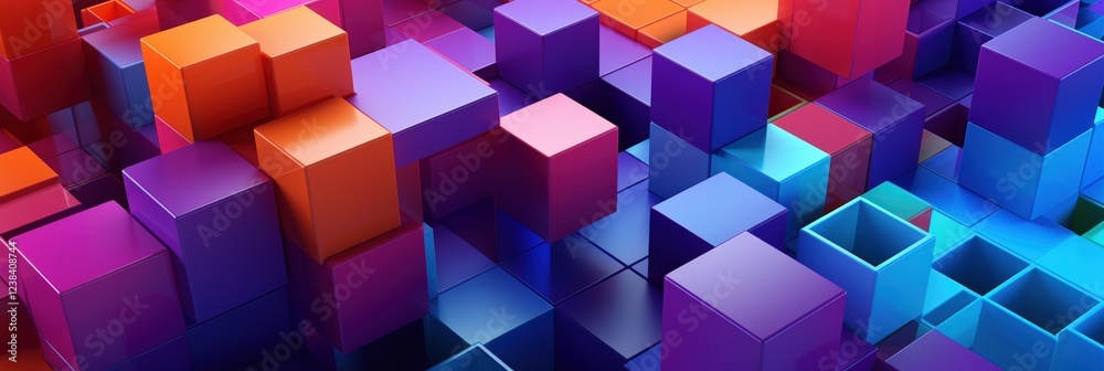 Poster vibrant colorful 3d abstract render of geometric cubes with dynamic light and shadow effects for mod