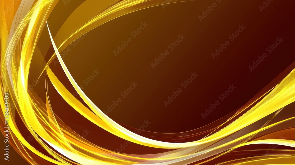 Poster abstract background with flowing yellow and white lines on rich brown backdrop
