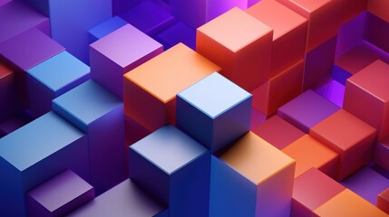 Colorful Abstract 3D Render of Geometric Blocks in Vibrant Shades of Purple, Blue, Orange, and Red, Perfect for Modern Design and Creative Projects