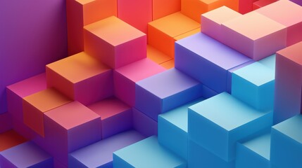 Obraz premium Vibrant Colorful 3D Abstract Render Featuring Stacked Geometric Cubes in Warm and Cool Tones for Modern Design and Art Applications
