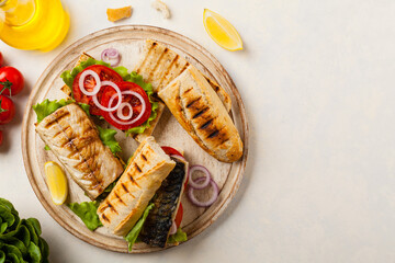 Traditional Turkish sandwich with a scorched mackerel