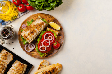 Traditional Turkish sandwich with a scorched mackerel