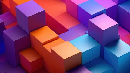 Vibrant and Colorful 3D Render of Cubes in Abstract Arrangement with Dynamic Lighting