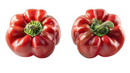 Two ripe red bell peppers isolated on transparent background
