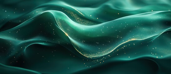 Obraz premium Teal fabric waves, gold shimmer, dark backdrop, design