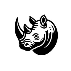 Majestic Rhino Head: A Black and White Graphic Design. Perfect for nature lovers, wildlife enthusiasts, and logo design inspiration.