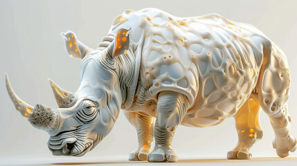 Fototapeta premium A rhino made of fractal elements in white and gold colors.
