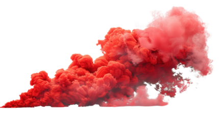 Red smoke cloud rising with transparent background