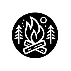 Campfire Night: Minimalist Nature Illustration, Bonfire, Flame, Trees, and Cozy Nighttime Adventure in the Forest