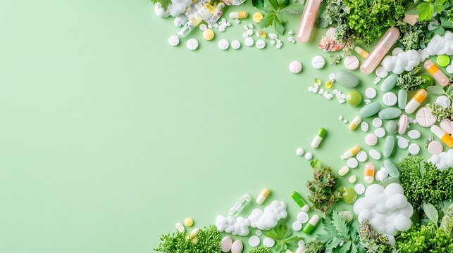 A dynamic background that features a textured blend of medicine-related imagery intertwined with symbols of nature, such as trees and clouds, to raise awareness of the impact of proper disposal on