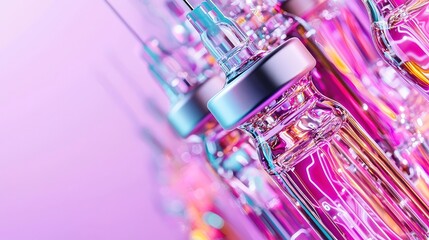 A close-up view of futuristic capsules and syringes floating in a digital space, accompanied by glowing lines reminiscent of circuit boards. The composition highlights the advanced nature of