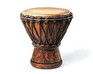 Brown djembe drum isolated on white background.