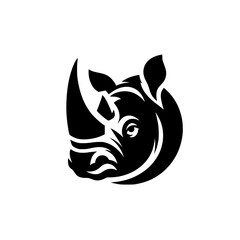 Majestic Rhino Head: A Powerful Black and White Vector Illustration