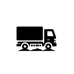 Black Silhouette of Delivery Truck on the Ground. Simple and bold design for transportation, logistics, and delivery concepts.