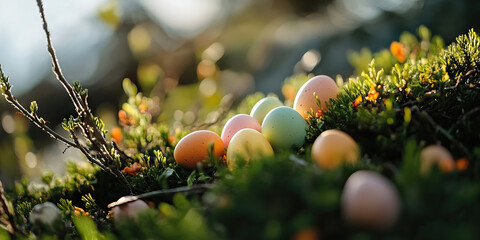 Pastel Eggs in Mossy Nest