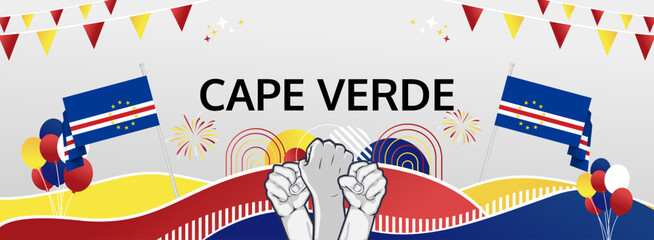 Cape Verde Independence Day modern greeting banner. 5 July Happy National Day. Holidays abstract concept in flag colors. Great for event like carnival, feast poster, support, culture and tourism