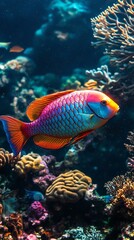 HD Phone Wallpaper Vibrant Parrotfish Swimming in a Colorful Coral Reef Underwater Ocean Scene