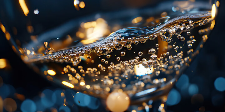Close-up of Sparkling Liquid in Glassware
