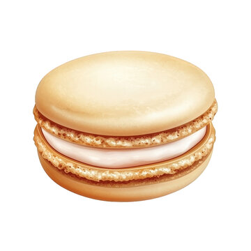 transparent background, PNG, A delicate macaron with a smooth, rounded top and a luscious creamy filling, illustrated in a minimalist and elegant vector style