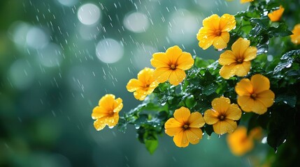 Yellow Flowers Blooming in the Rain