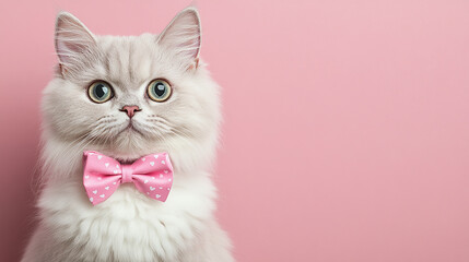 Fototapeta premium Elegant Cat with Pink Bow Tie