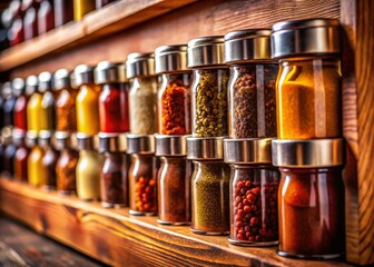 Aromatic Mace Spice: Close-up Architectural Photography of a Spice Rack