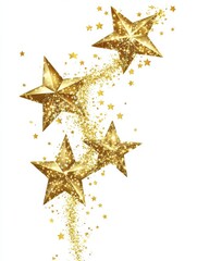 Sparkle award glossy five golden star success review set. Gold glittering rating or winner symbolic ornament, twinkle star rate for status or service evaluation vector illustration isolated on white