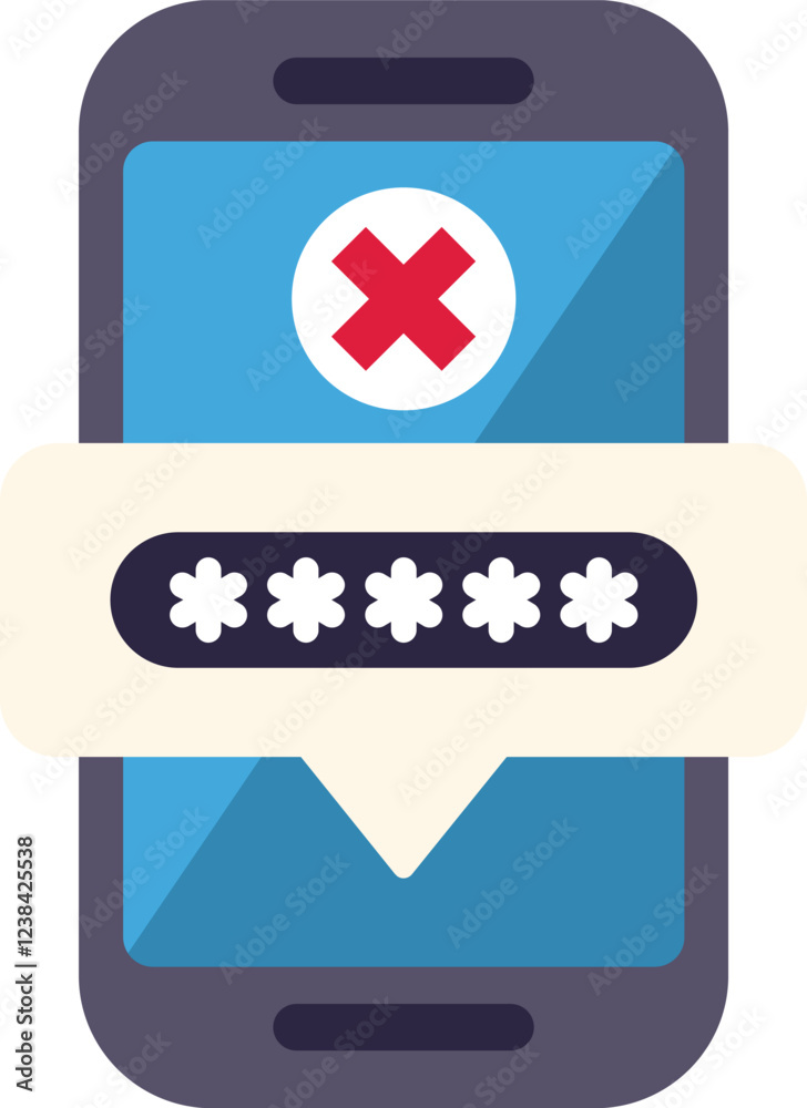 Poster smartphone is showing a wrong password notification, indicating a failed login attempt