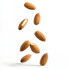 Obraz premium Falling Almonds Brown Nuts Food diet isolated ds transparent background